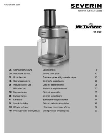 SEVERIN Mr Twister KM 3922 Instrucciones De Uso Manualzz