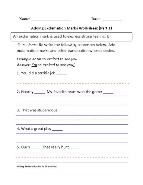 Exclamation Marks Worksheets | Adding Exclamation Marks Worksheet ...