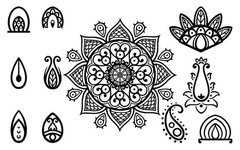 Set of ethnic hand drawn indian motifs objects 4691875 Vector Art at ...