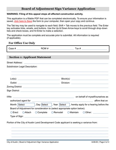 City Of Austin Texas Board Of Adjustment Sign Variance Application