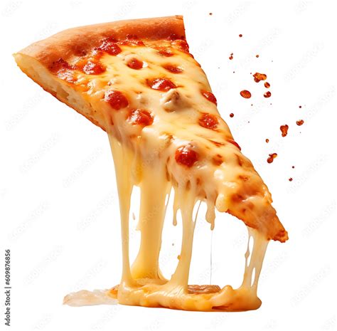 A Slice Of Hot Pizza With Stretchy Cheese Isolated On A Transparent