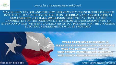 Save The Date Candidate Meet Greet New Fairview Tx