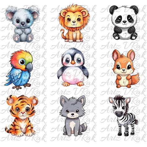 Watercolor Kawaii Animals Clipart Bundle Cute Animals Lion Tiger ...