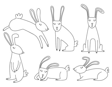 Cute Cartoon Rabbit Doodle Set 10257379 Vector Art At Vecteezy