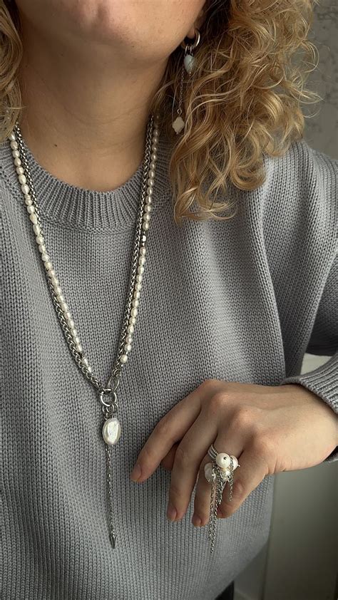 Колье-сотуар , украшение трансформер, ручная работа, натуральный жемчуг ...