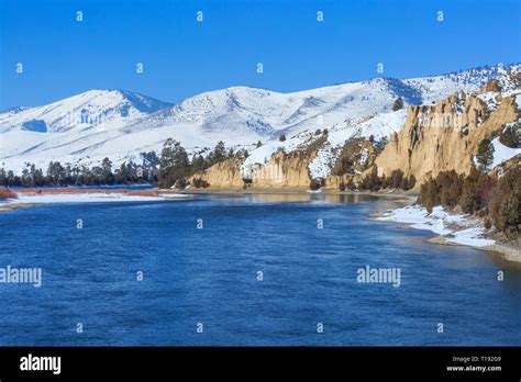 flathead river below the salish mountains in winter near ronan, montana ...