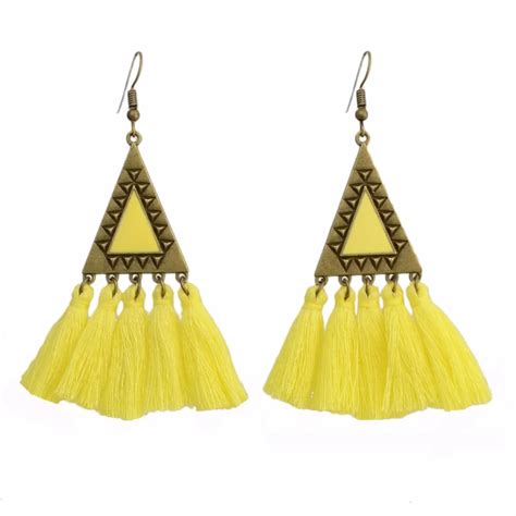 Bohemia Ethnic Charm Sexy Geometric Triangle Long Tassel Earrings Gypsy