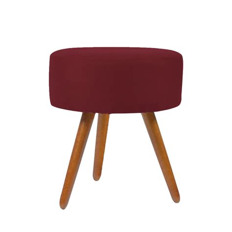 Puff Para Sala Redondo Pés Palito Suede Oferta Balaqui Decor Marsala