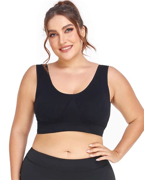 Plus Size Solid Ribbed Full Coverage Seamless Bra Women S Temu Australia