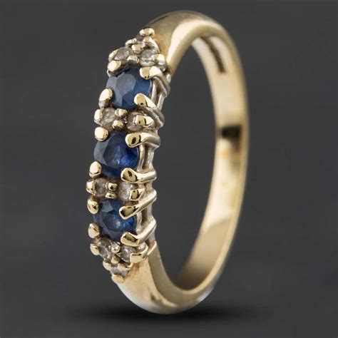 Second Hand 9ct Yellow Gold Sapphire Diamond Half Eternity Ring