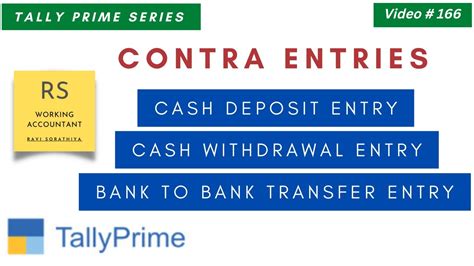 Contra Entry In Tally Prime Cash Deposit Entry Cash Withdrawal