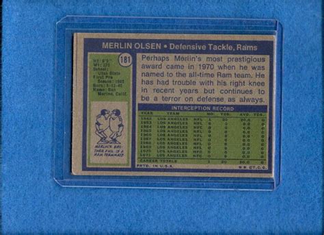 1972 Topps Merlin Olsen Los Angeles Rams 181 Card VG EBay