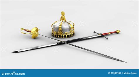 Handed Medieval Knight Sword And Crown Illustration Isolated Stock