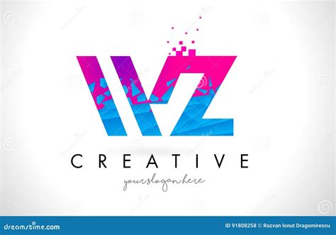 Wz W Z Letter Logo With Shattered Broken Blue Pink Texture Design