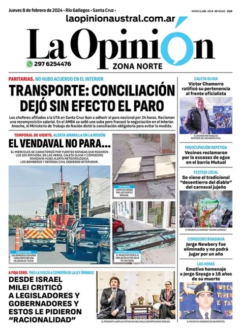 Diario La Opini N Zona Norte Tapa Edici N Impresa Del Jueves De