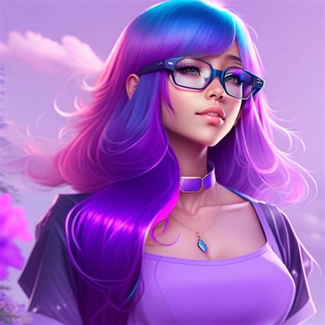 Premium AI Image | Anime female high contrast purple hair pink glasses ...