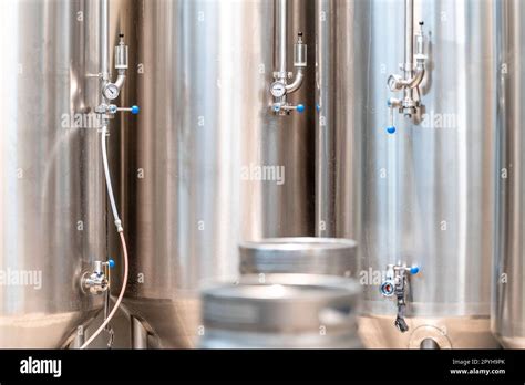 Stainless Steel Tanks For Brewing Beer In A Brewery Stock Photo Alamy