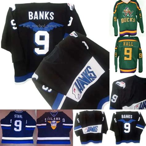 Mens Mighty Ducks Movie 9 Hawks Adam Banks Jesse Hall Jersey All Ed