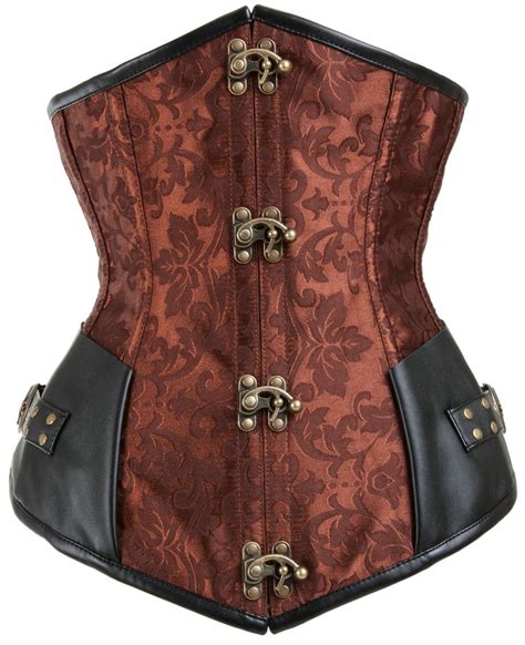 Serre Taille Corset Marron Et Noir Motif Vintage Floral Steampunk