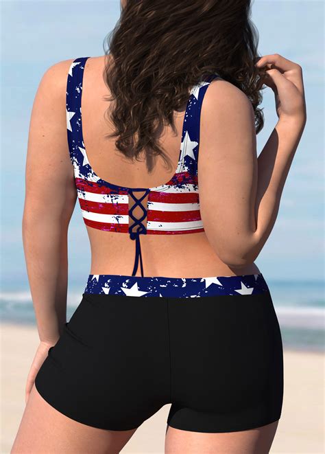 American Flag Print Plus Size Bikini Set Rosewe USD 32 77