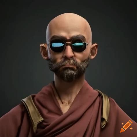 Bald Monk With Sunglasses And Black Beard