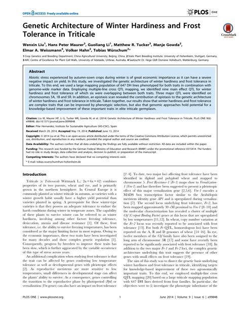 PDF Genetic Architecture Of Winter Hardiness And Frost Tolerance In