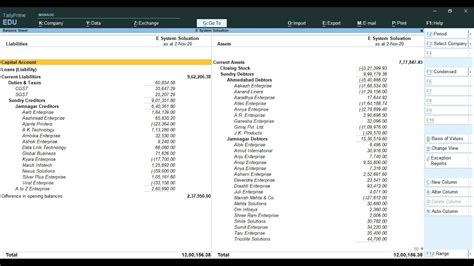 Balance Sheet Format In Tally