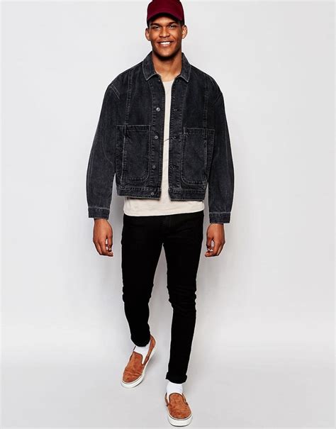 Asos Brand Denim Worker Jacket In Washed Black 65 Asos Lookastic