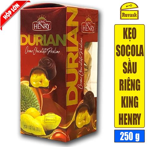 HỘP LỚN 250G Kẹo Socola Nhân Kem Sầu Riêng King Henry Durian Kẹo Sô