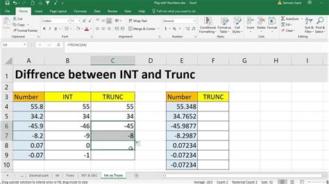 Excel How To Use Int And Trunc Functions In Excel Youtube