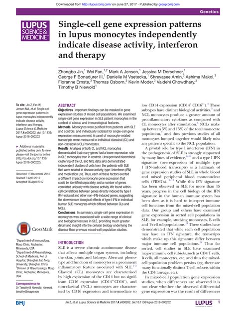 Pdf Single Cell Gene Expression Patterns In Lupus Monocytes