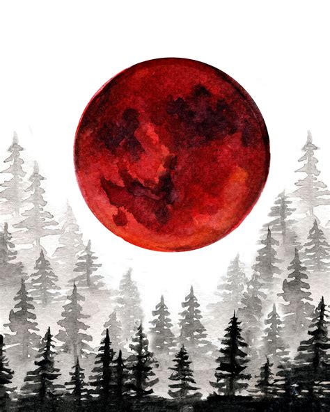 Blood Moon Blood Moon Art Full Moon Watercolor Moon Art - Etsy