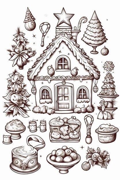 A drawing of a house with a christmas tree and a house | Premium AI ...