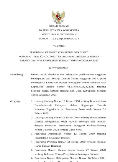 Keputusan Tentang Perubahan Keempat Atas Keputusan Bupati Nomor 411kepkdha2022 Tentang