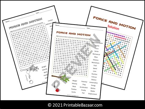 Force And Motion Word Search Puzzle Teaching Resources