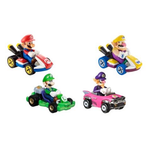 Mattel Hot Wheels® Mario Kart™ Vehicle 4 Pack Set Of 4 Fan Favorite Characters With Exclusive