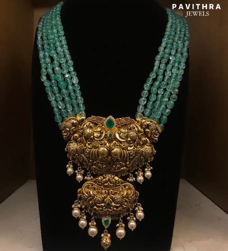 Pure Gold Antique Emerald Jewellery Pavithra Jewels