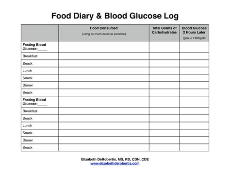 Diabetes Food Log Printable Room Surf