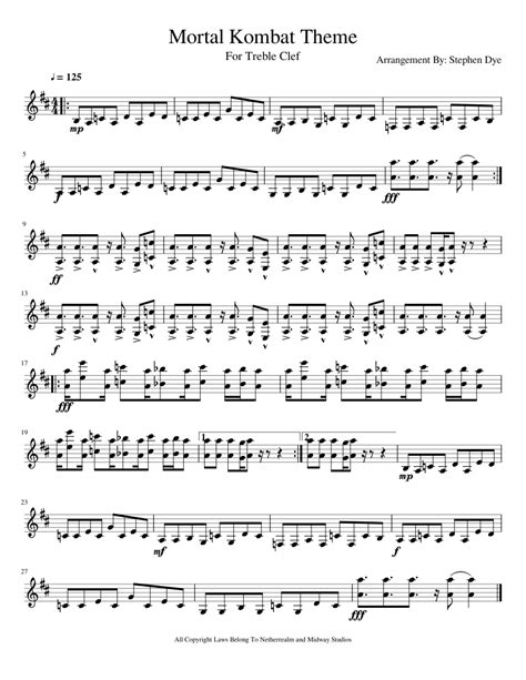 Mortal Kombat Theme Sheet Music For Piano Solo