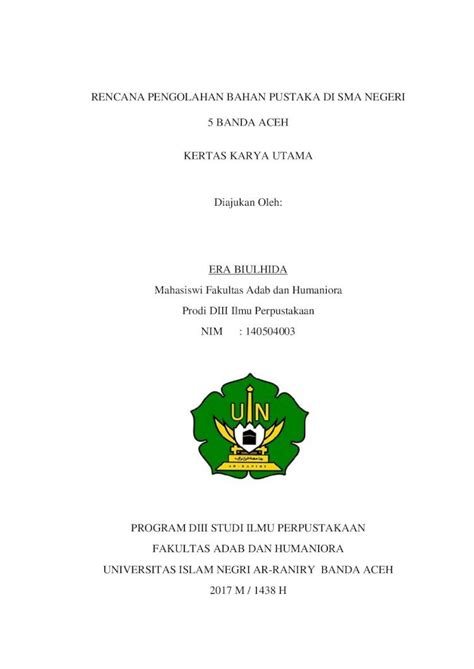 Pdf Rencana Pengolahan Bahan Pustaka Di Sma Universitas Islam