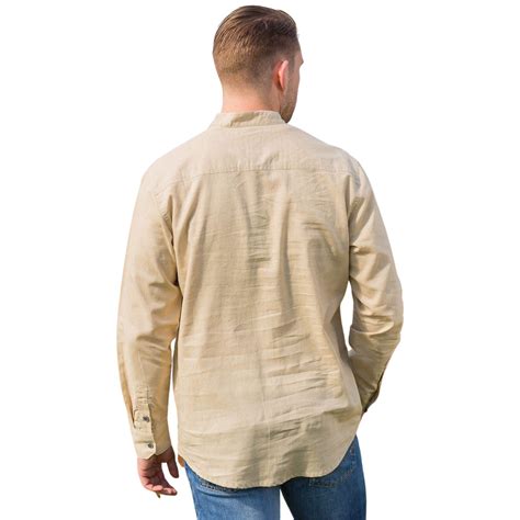 Irish Collarless Linen Grandad Shirt Ln7 Natural Beige Kerry Woollen