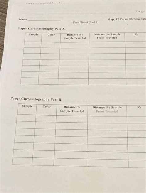 Data Sheet Of Paper Chromatography Part A Chegg