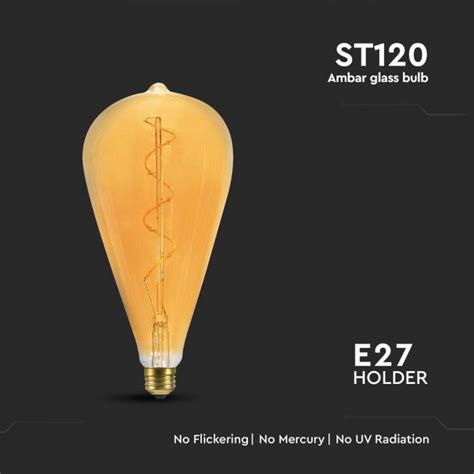 V Tac Led Bulb W Filament Spiral St K Amber Glass Sku