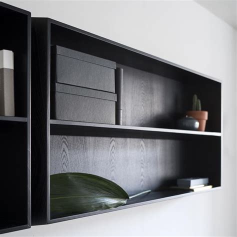 Two Black Shelves With Plants And Books On Them