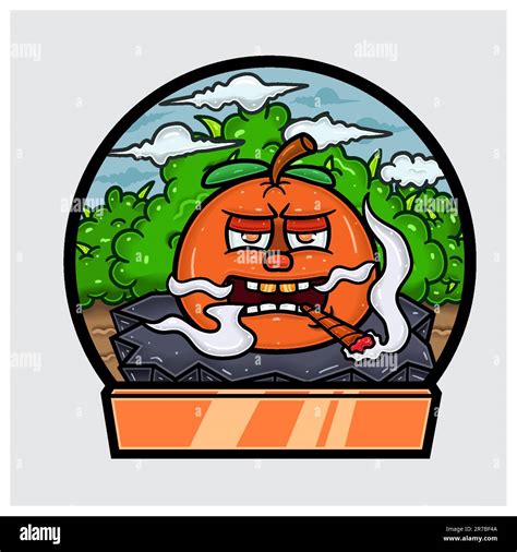 Orange Fruit Cartoon Character Do Smoking In Jungle Blank Sign And