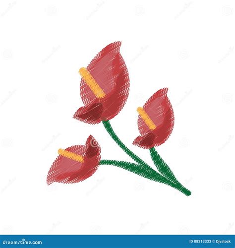 Anthurium Flower With Leaves Color Realistic Vector Illustration