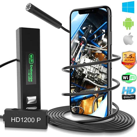 Endoscope Inspection Camera for iPhone Android Computer WiFi Smartphone Endoscope Camera HD1200p ...