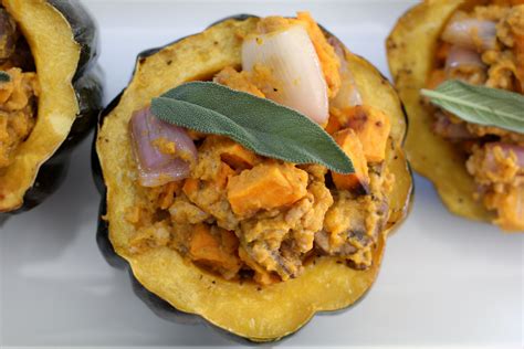 Autumn Stuffed Acorn Squash The Whole Smiths Recipe Acorn Squash Roasted Sweet Potatoes