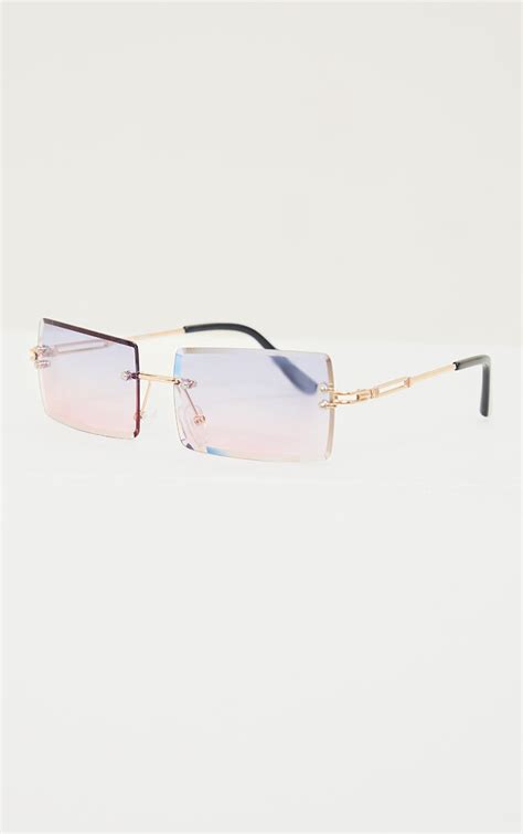 Blue Pink Faded Lens Square Frameless Sunglasses Accessories Prettylittlething Usa