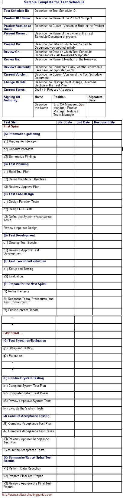 Test Schedule And Its Sample Template Software Testing Genius